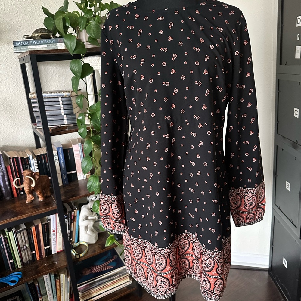 Vintage Abercrombie & Fitch Black Dress with Burnt Orange Design